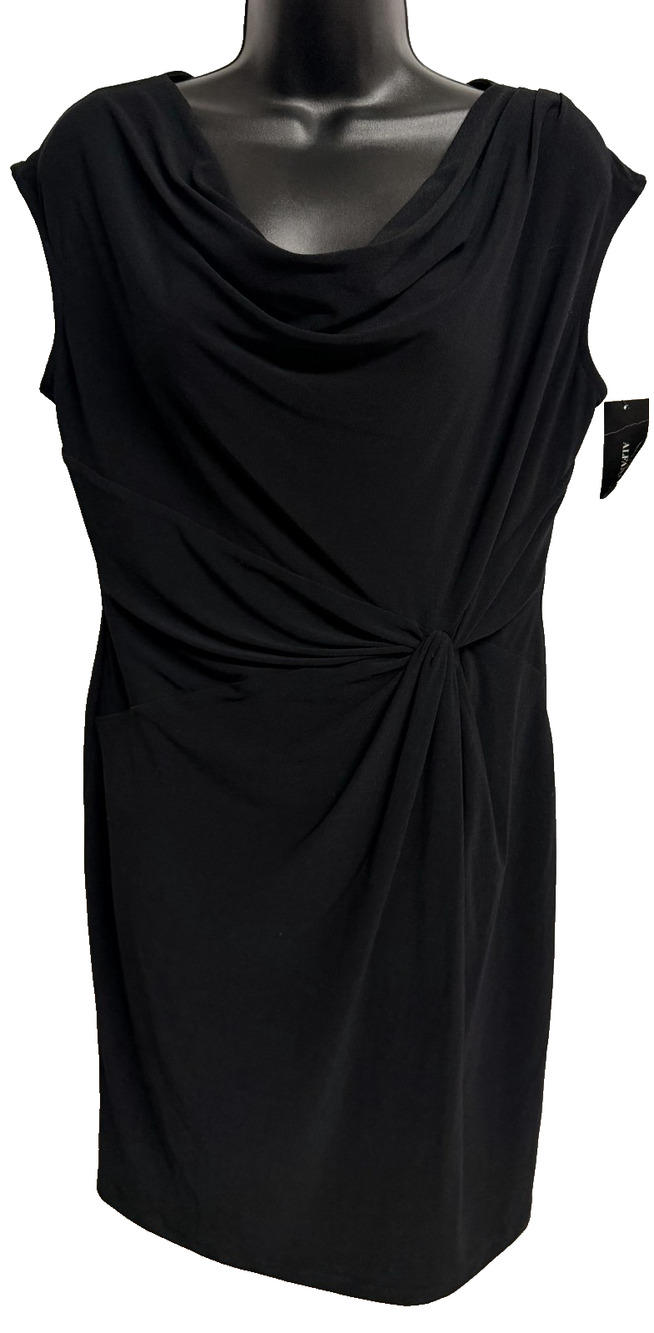 Alfani Cowl Neck Sheath Dress Womens Small Deep Black Twist Front Sleeveless NEW
